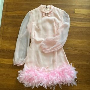 Upcycled vintage bow balloon sleeve with feather boa trim